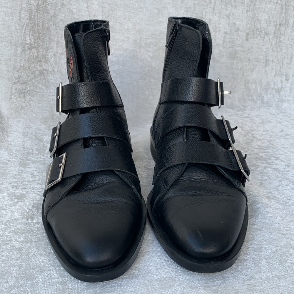 Zara Trafaluc Floral Embroidered Black Buckle Booties - Picture 2 of 12